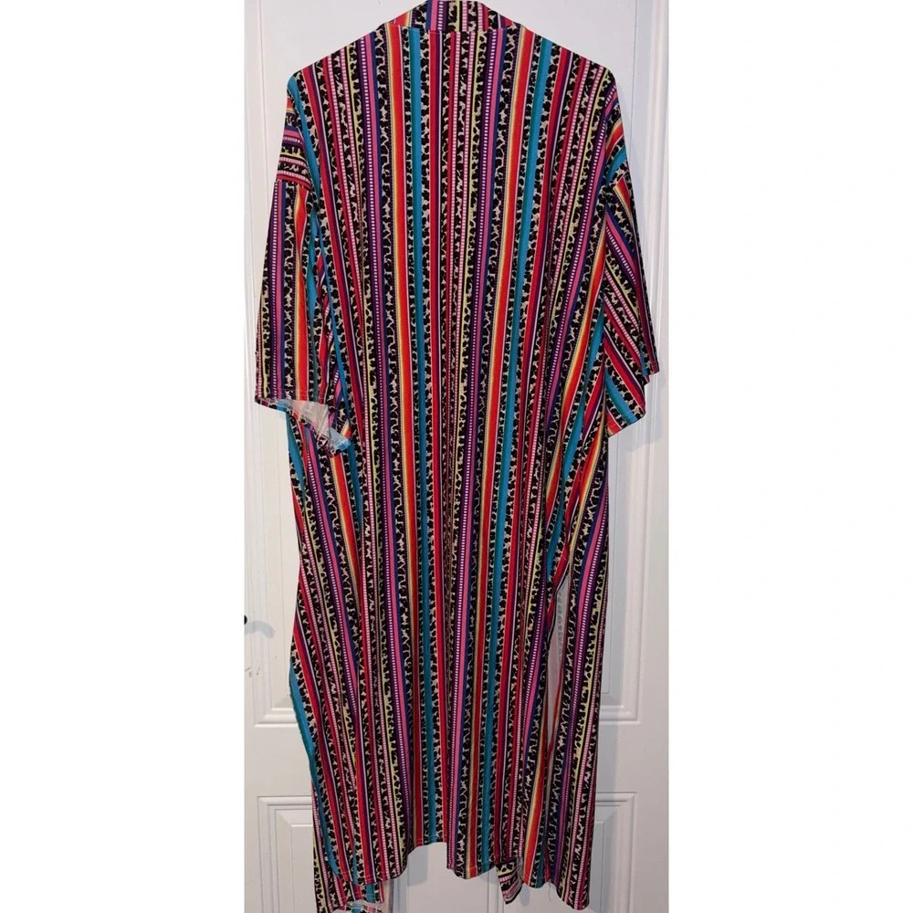 Vibrant Southwest Aztec Print Long Kimono Duster Cardigan Boho Tribal SZ UNKNOWN - Picture 3 of 12